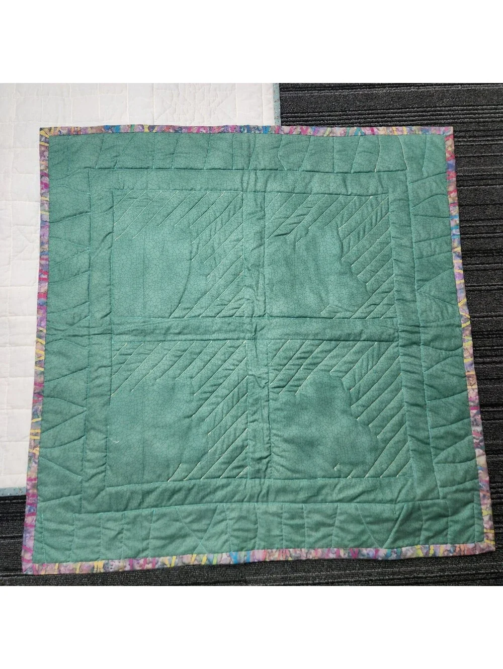 Lot of 2 Handmade Quilted Wall Hangings 24x24 Origami Flower & Patchwork Decor